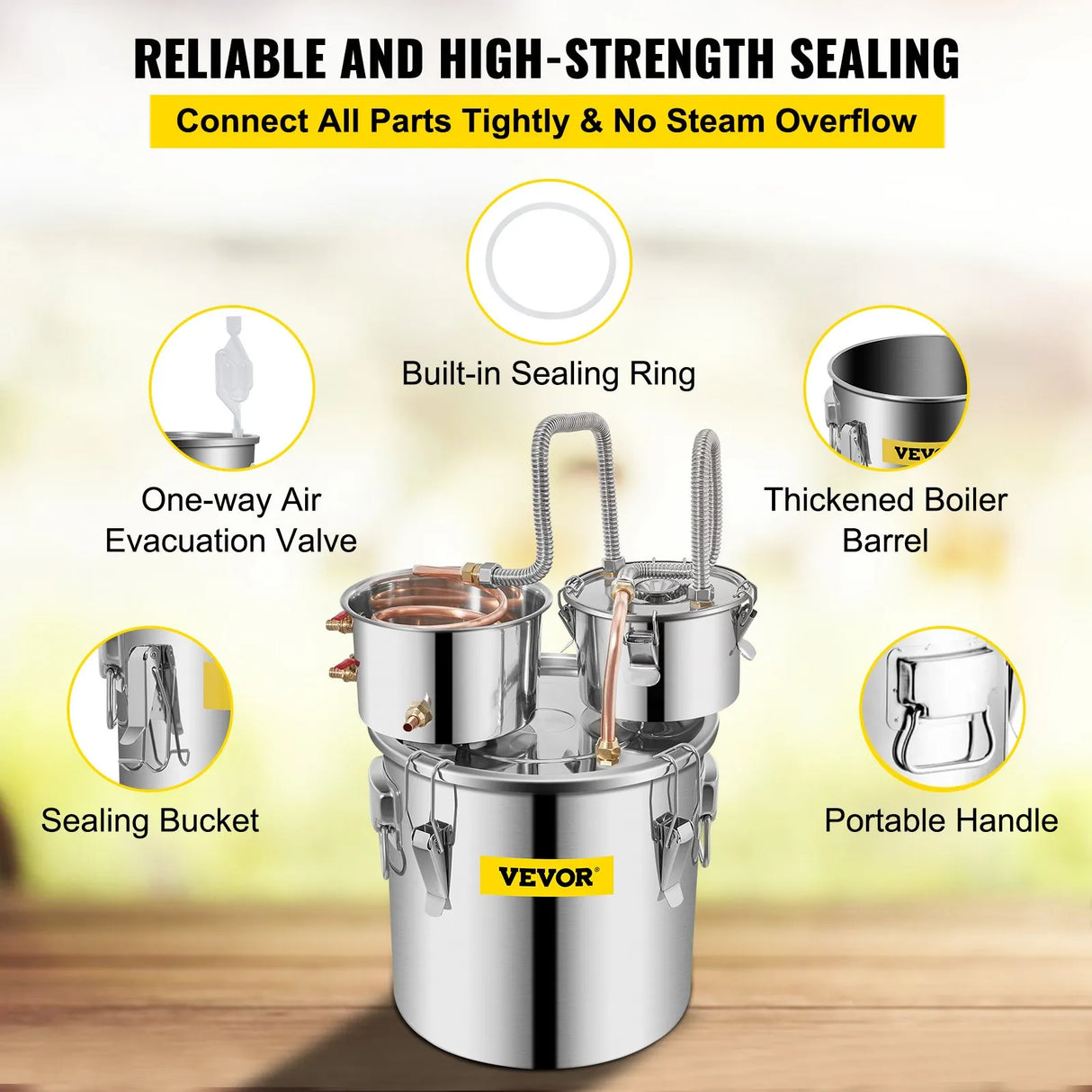 Vevor Moonshine Still 30L Home Use Distiller Brewing Stainless Steel Water Essential Oil Double Keg