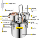 Vevor Moonshine Still 30L Home Use Distiller Brewing Stainless Steel Water Essential Oil Double Keg