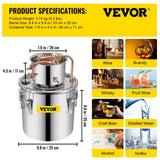 Vevor Alcohol Still 12L Stainless Steel Water Alcohol Essential Oils Distiller Copper Tube Home Brewing Kit Build-in Thermometer