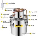 Vevor Alcohol Still 12L Stainless Steel Water Alcohol Essential Oils Distiller Copper Tube Home Brewing Kit Build-in Thermometer