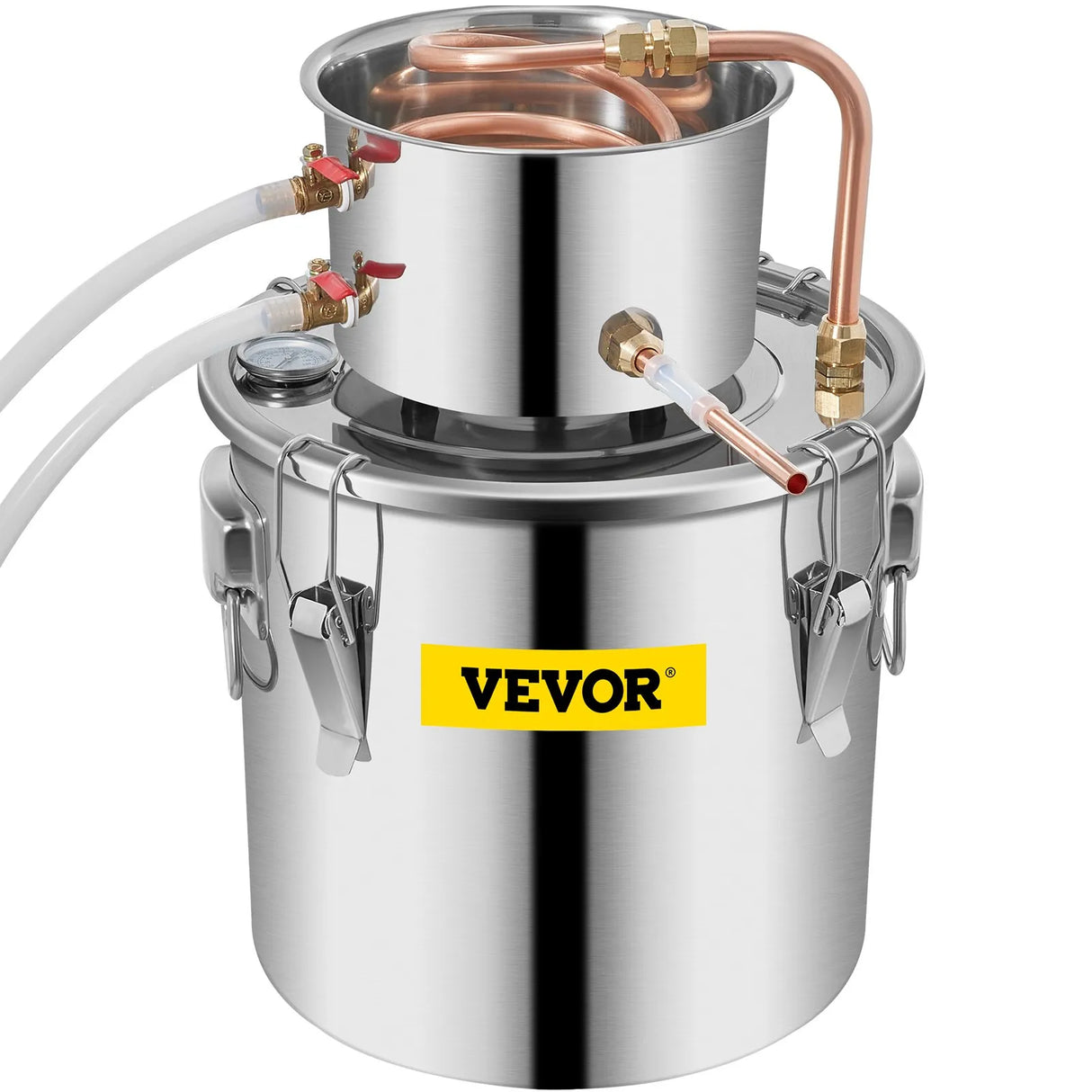 Vevor Alcohol Still 12L Stainless Steel Water Alcohol Essential Oils Distiller Copper Tube Home Brewing Kit Build-in Thermometer