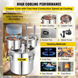VEVOR Moonshine Still 50L Distiller Stainless Steel Water Alcohol Essential Oils Copper Tube with Circulating Pump Home Brewing Kit Build-in Thermometer