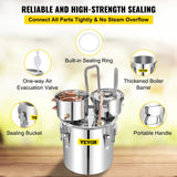 VEVOR Moonshine Still 50L Distiller Stainless Steel Water Alcohol Essential Oils Copper Tube with Circulating Pump Home Brewing Kit Build-in Thermometer
