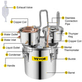 Vevor Moonshine Still 19L Distiller Stainless Steel Water Essential Oils Distiller Copper Tube With Circulating Pump Home Brewing Kit Build-in Thermometer