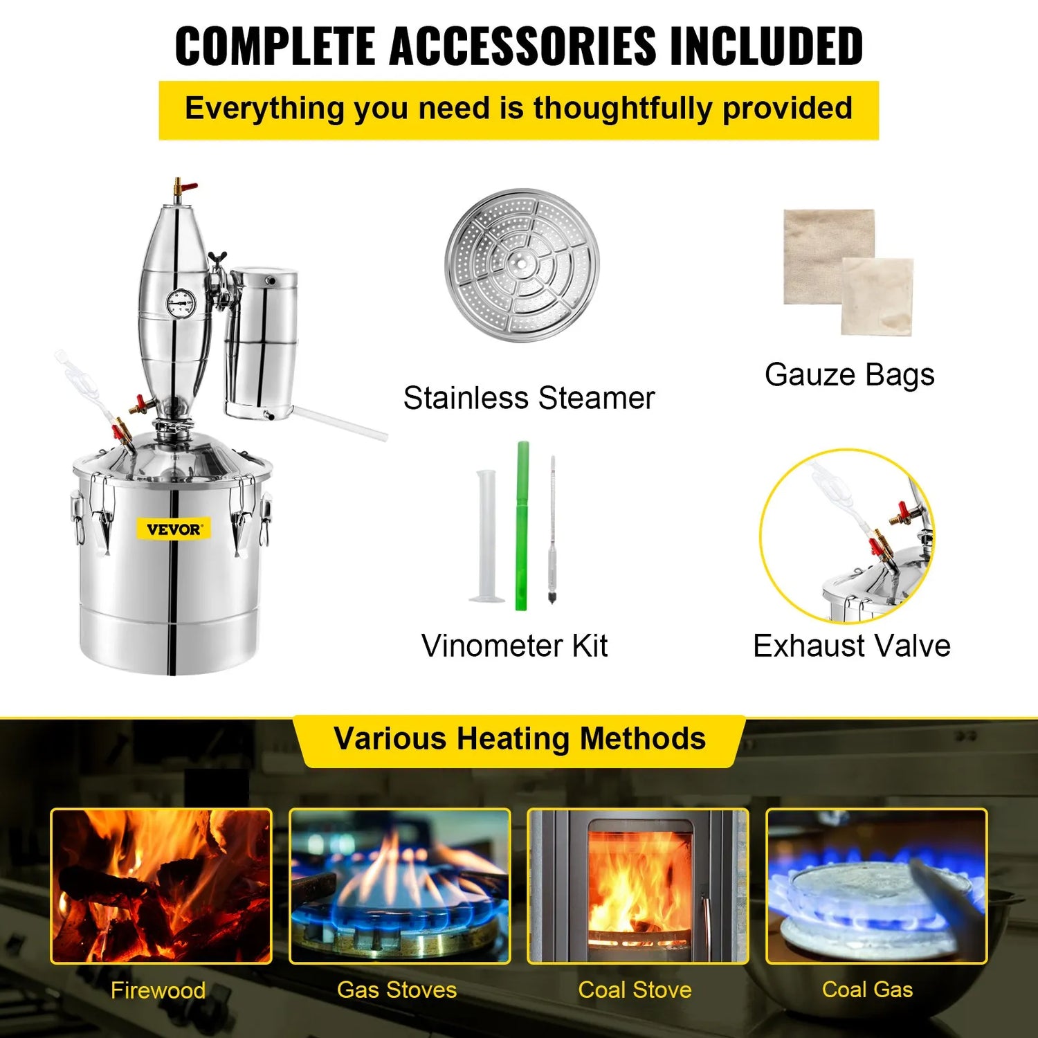 Vevor Alcohol Still 70L Distiller Distillery Kit Home Moonshine Still With Thermometer and Fermentation Tank for Alcohol & Essential Oil Distilling