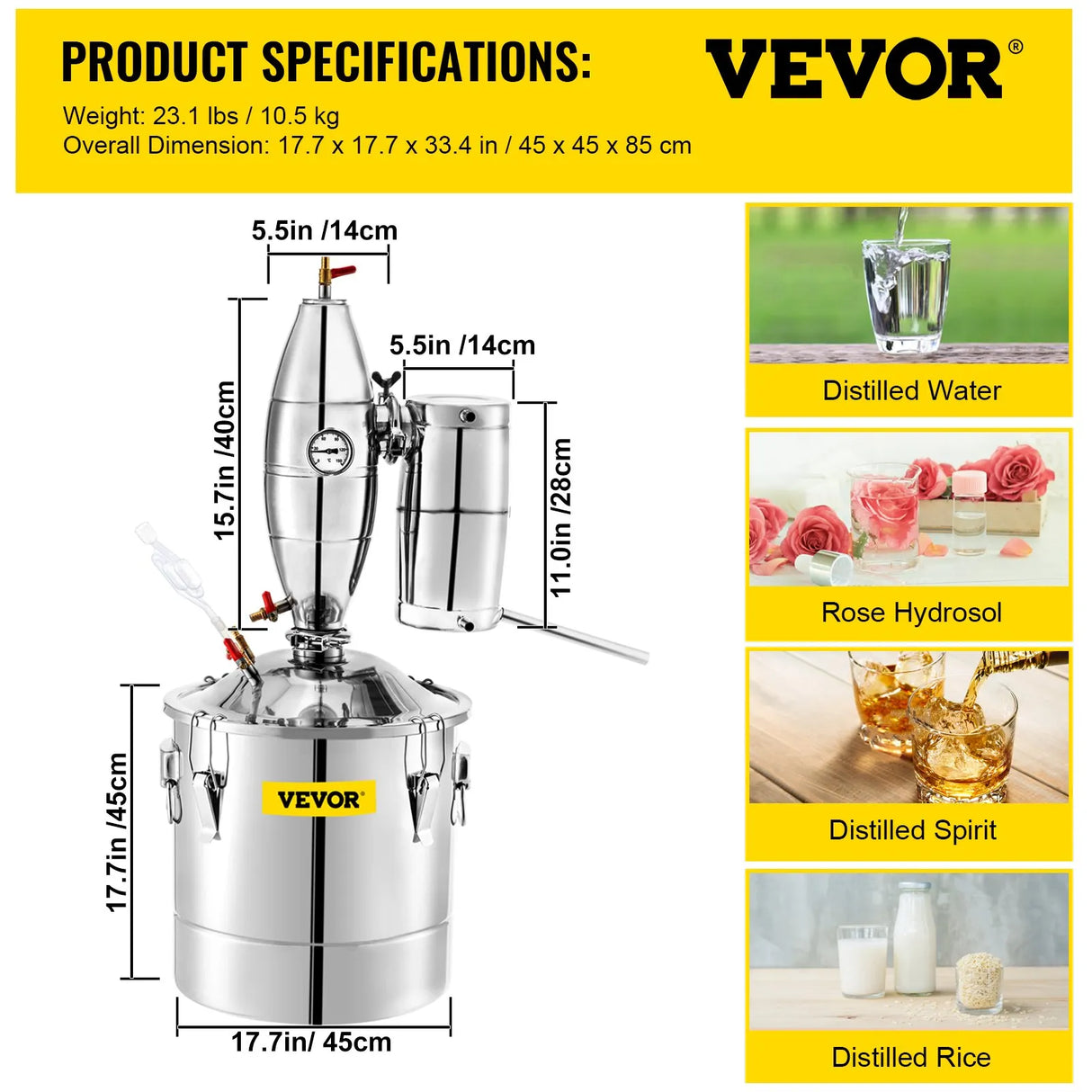 Vevor Alcohol Still 70L Distiller Distillery Kit Home Moonshine Still With Thermometer and Fermentation Tank for Alcohol & Essential Oil Distilling