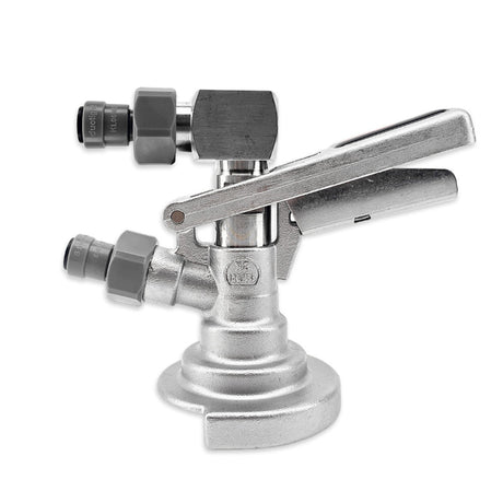 A-Type keg coupler with low profile elbow