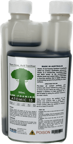 Atomic 15 low foaming sanitiser 500mL bottle