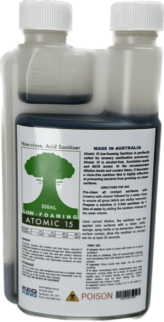 Atomic 15 low foaming sanitiser 500mL bottle