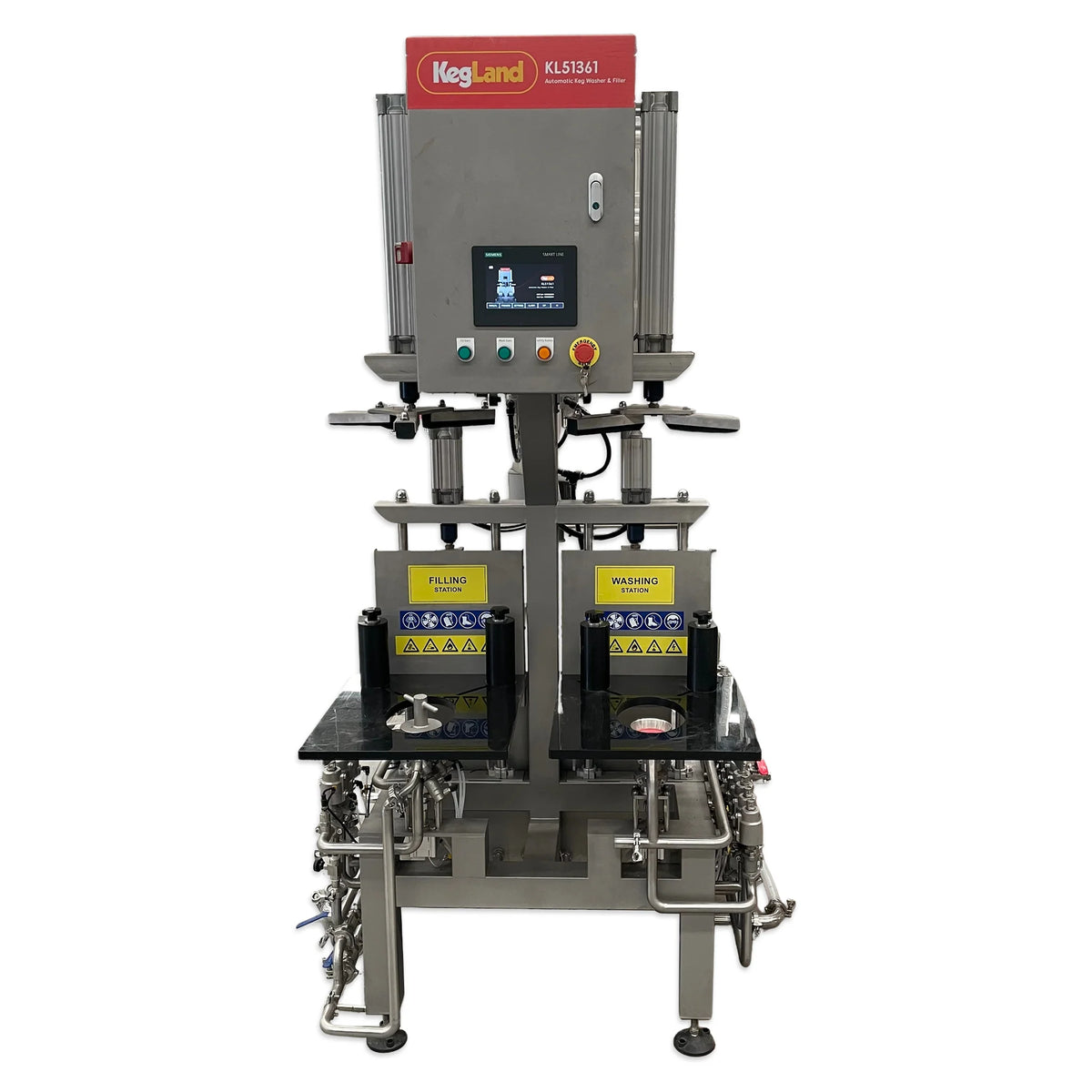 Automatic keg washing and filling machine for commercial breweries