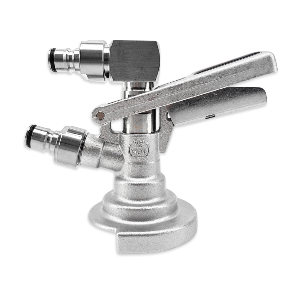 Ball Lock A-Type Coupler for kegerators with low profile elbow