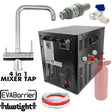 Benchy Sparkling Zero 4 in 1 kitchen mixer kit with under bench carbonator chiller unit and four way mixer tap