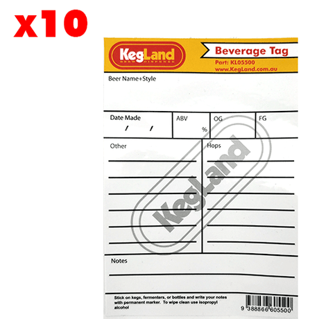 Pack of ten beverage tags for kegs and fermenters