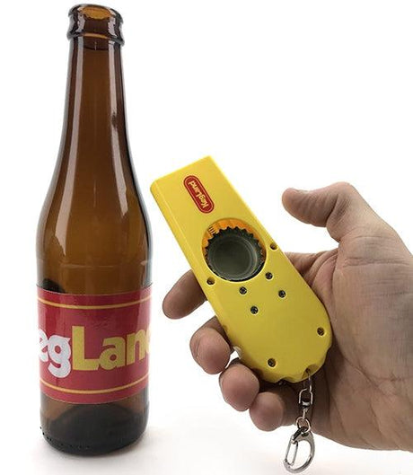 Bottle cap shooting gun keyring bottle opener