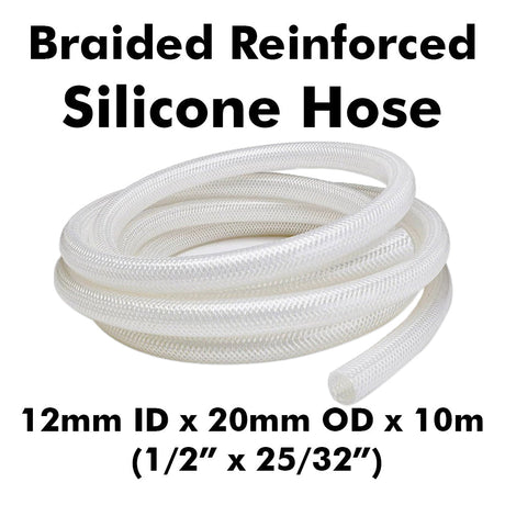 Braided reinforced silicone hose 12mm ID x 20mm OD 10m roll