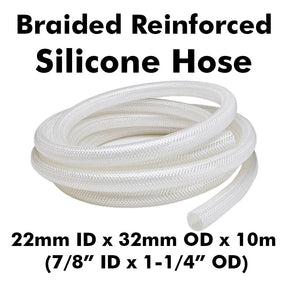 Braided reinforced silicone hose 22mm ID x 32mm OD 10m roll