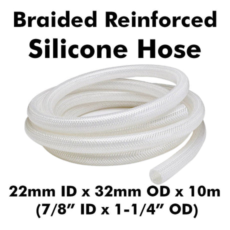 Braided reinforced silicone hose 22mm ID x 32mm OD 10m roll