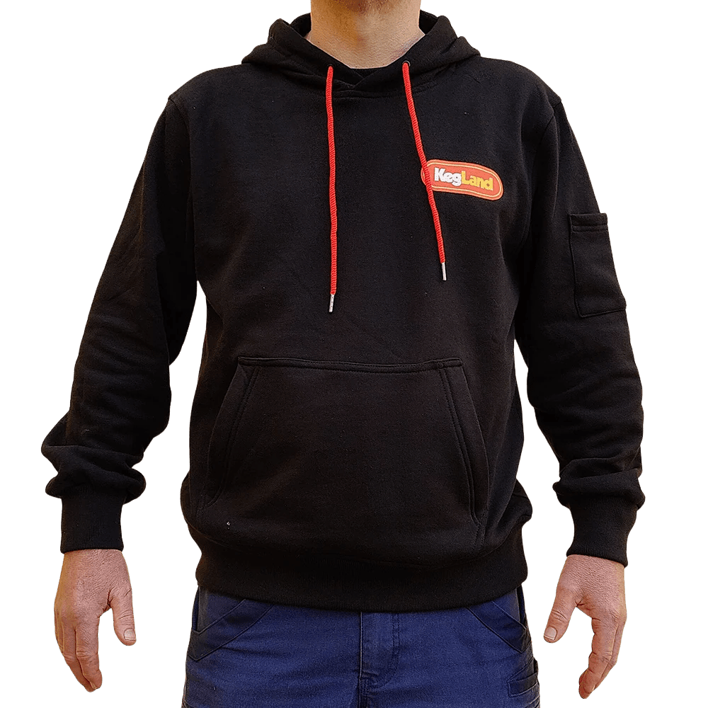 Black brew crew hoodie with zipper kangaroo pouch