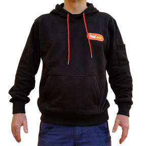 Black brew crew hoodie with zipper kangaroo pouch