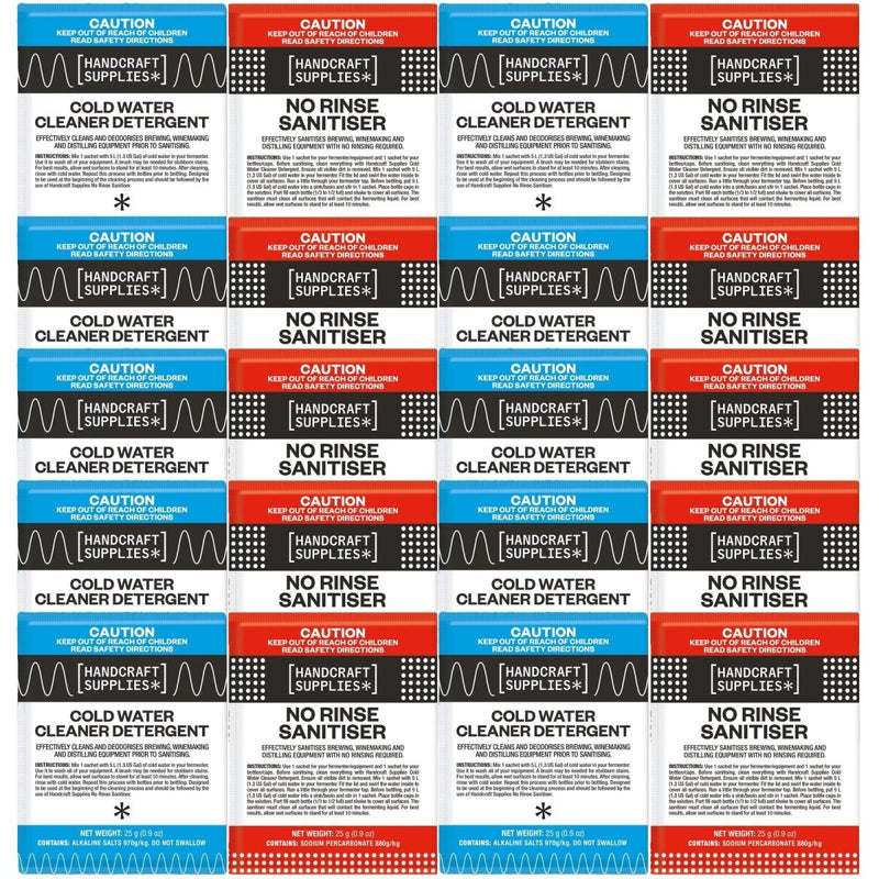 Cold Water Detergent 25g x10 & No Rinse Sanitiser 25g x10 - Distillery King Australia
