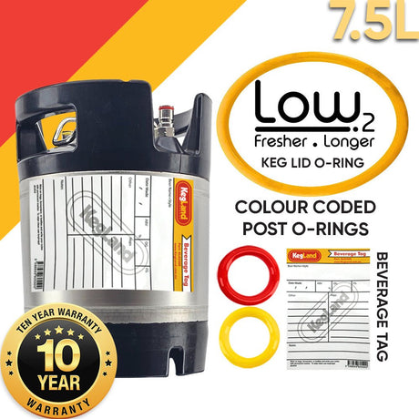 Double Stacker 7.5L ball lock keg with rubber base and handle