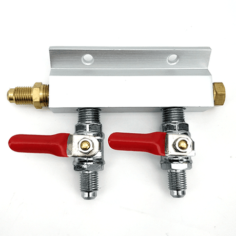 2-way gas line manifold splitter with MFL thread