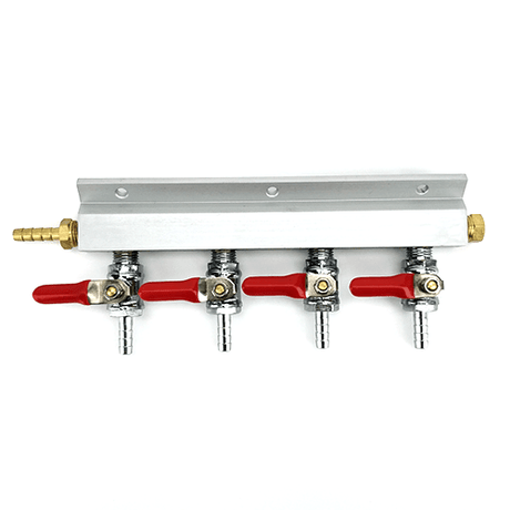 4-way gas manifold splitter with 6mm barb