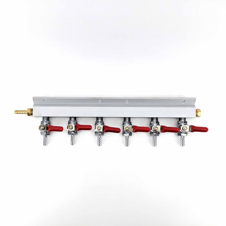 6-way gas manifold splitter with 6mm barb