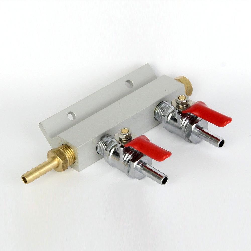 2-way gas manifold splitter with 6mm barb