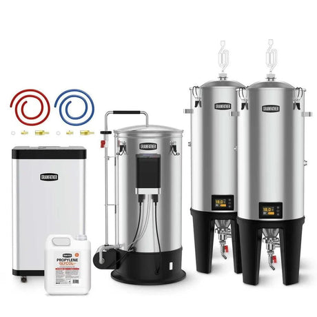 Grainfather G30v3 + Counterflow Chiller, 2x Grainfather Fermenters GF30 PRO and Grainfather Glycol Chiller GC2 Bundle - Distillery King Australia