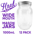 Haul wide mouth 1000mL mason jars 12 pack