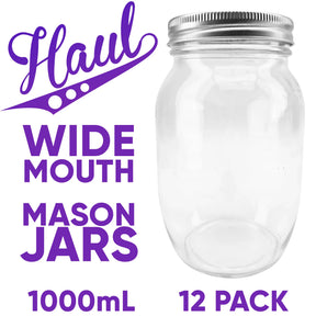 Haul wide mouth 1000mL mason jars 12 pack