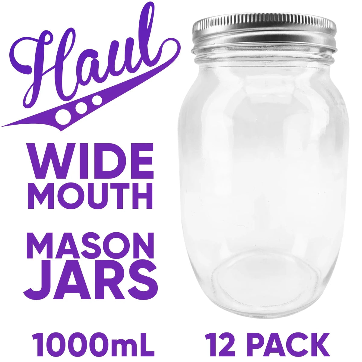 Haul wide mouth 1000mL mason jars 12 pack