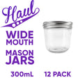 Haul Wide Mouth 300mL Half Pint Mason Jars and Lids 12 Pack