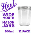 Haul Wide Mouth 500mL Pint Mason Jars and Lids 12 Pack