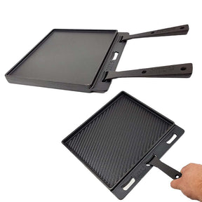 HIZO cast iron double sided skillet with 2 handles