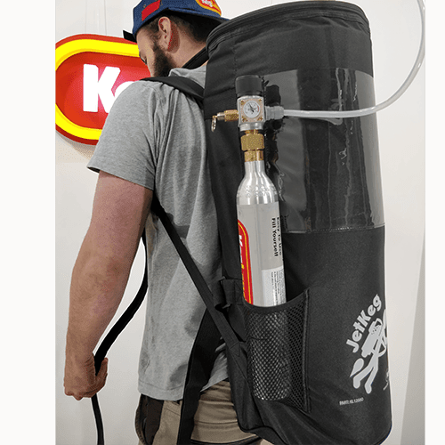JetKeg KegPack backpack dispensing kit with beer line and pluto gun
