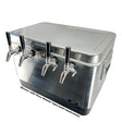 Four way jockey box for portable draught beer dispensing, taps not included