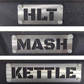 Laser cut brewery labels MASH HLT KETTLE