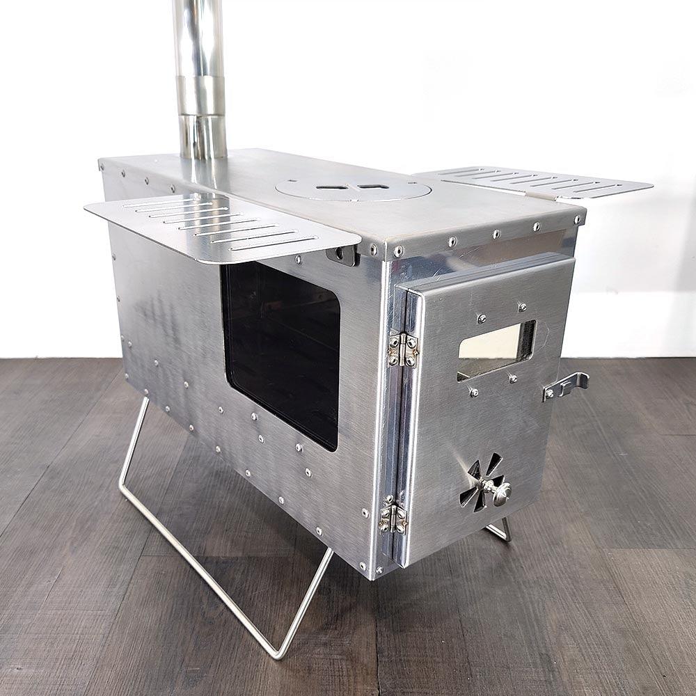 Portable camping wood fire stove set with accessories
