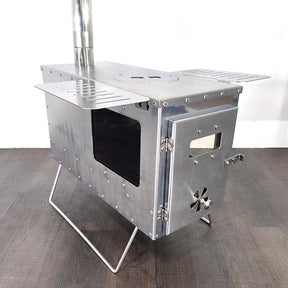 Portable camping wood fire stove set with accessories