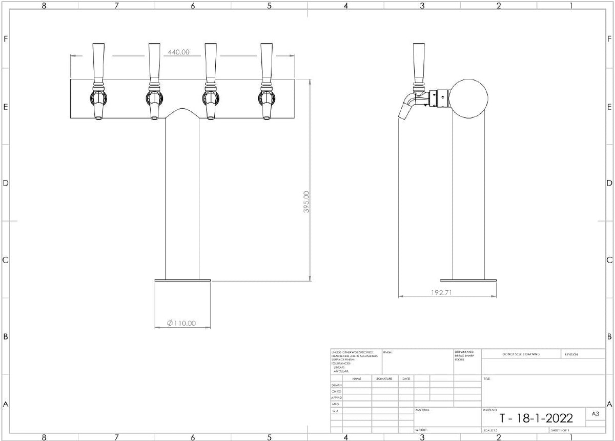 Ultra T FasTap quad 4 tap T-bar beer tower