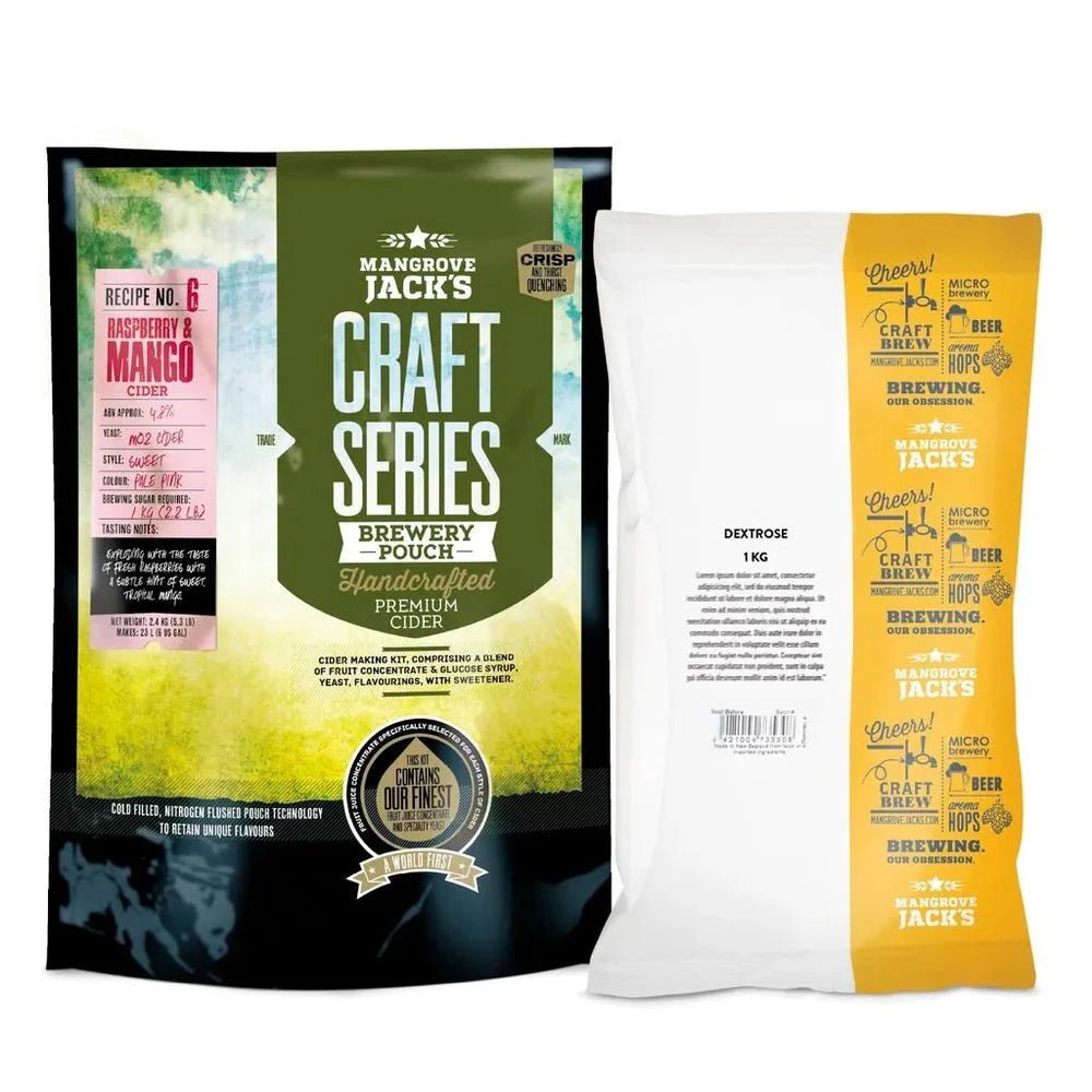 Raspberry & Mango Cider Making Pouch + 1kg of Dextrose (Makes 23L) - Distillery King Australia