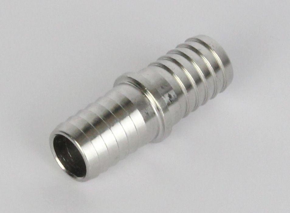 Stainless steel joiner, 13mm barb x 13mm barb