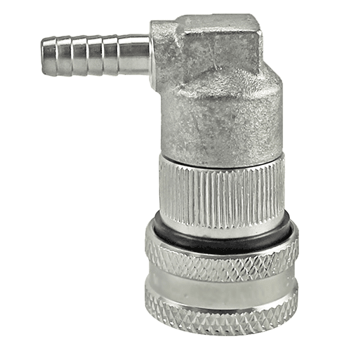 Stainless liquid ball lock disconnect with barb, black collar