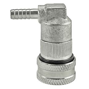 Stainless liquid ball lock disconnect with barb, black collar