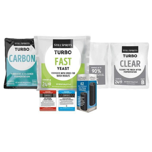 T500 Fast Yeast Batch Pack: Still Spirits Fast Yeast, Turbo Carbon, Turbo Clear, EZ Filter, Cold Water Detergent & No - Rinse Sanitiser - Distillery King Australia