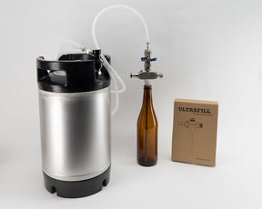 Ultrafill beer valve keg connector attached to a keg