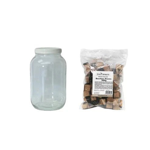 US Gallon Glass Jar & Lid & Still Spirits Bourbon Staves 500g - Distillery King Australia