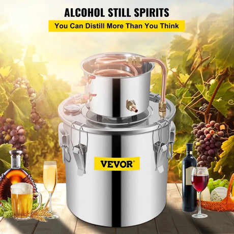 Vevor Alcohol Still 12L Stainless Steel Water Alcohol Essential Oils Distiller Copper Tube Home Brewing Kit Build-in Thermometer - Distillery King Australia